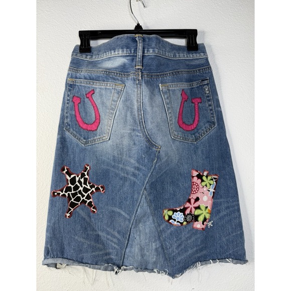 VTG Patchwork Skirt Womens Gap Denim Boho Upcycled 90s Size 8 Hippie Cowgirl - Picture 4 of 12